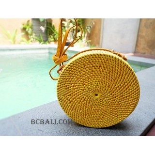 straw synthetic rattan circle bag yellow 